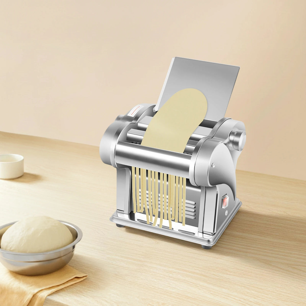 110V Stainless Steel  Electric Noodle Maker Machine, 135W Dual Blades 6 Thickness Settings Automatic Pasta Dough Roller Machine
