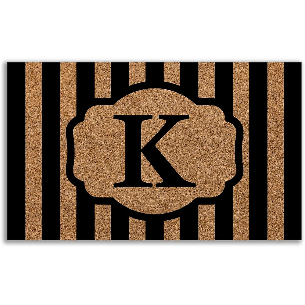 Custom Black Striped Initial Doormat Personalized Monogrammed Doormat For Front Door Mat For Indoor Outdoor Entrance Welcome Mat