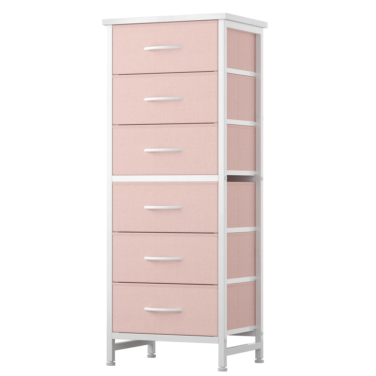 JHK Six Drawer Dresser With Wood Top And Metal Frame