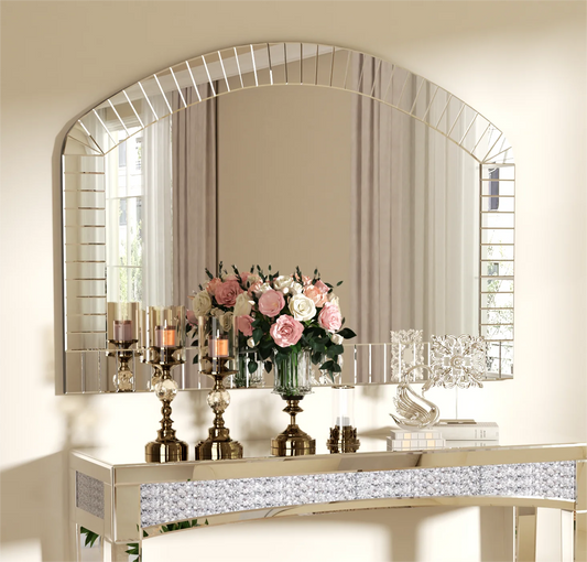 Extra Large Arched Wall Mirror, Silver Glass, Venetian Accent Mirror, Home Living Room Decor, Bling Beveled Edge