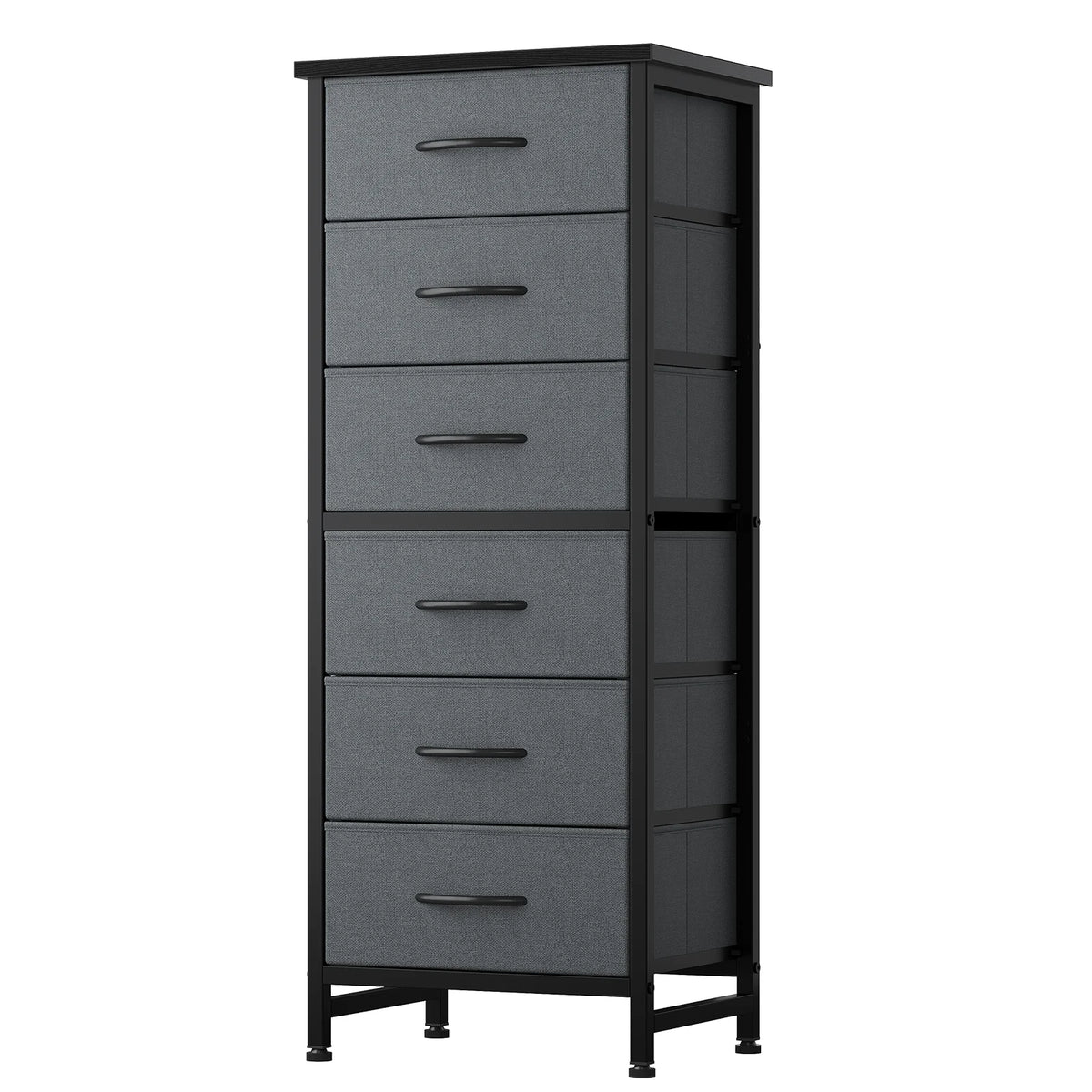 JHK Six Drawer Dresser With Wood Top And Metal Frame