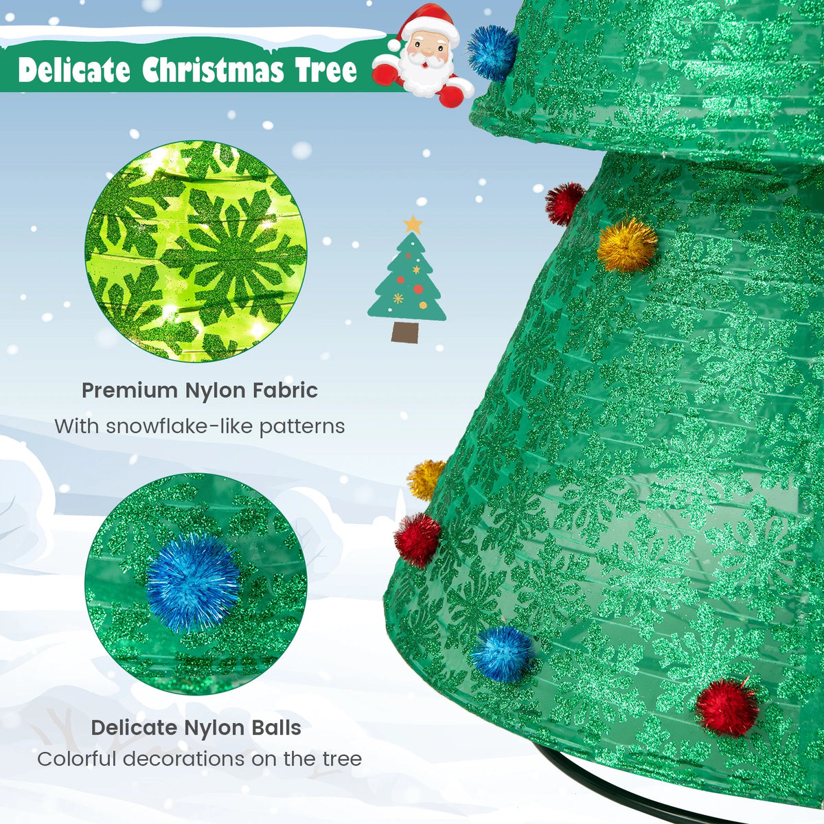 Pop-Up Christmas Tree Pull-Up Artificial Xmas Collapsible Decoration 200 Lights