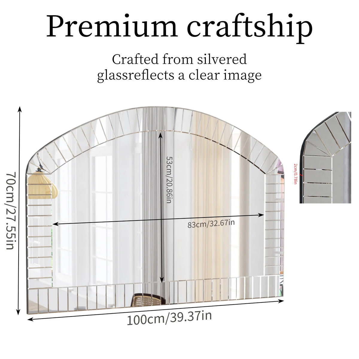 Extra Large Arched Wall Mirror, Silver Glass, Venetian Accent Mirror, Home Living Room Decor, Bling Beveled Edge
