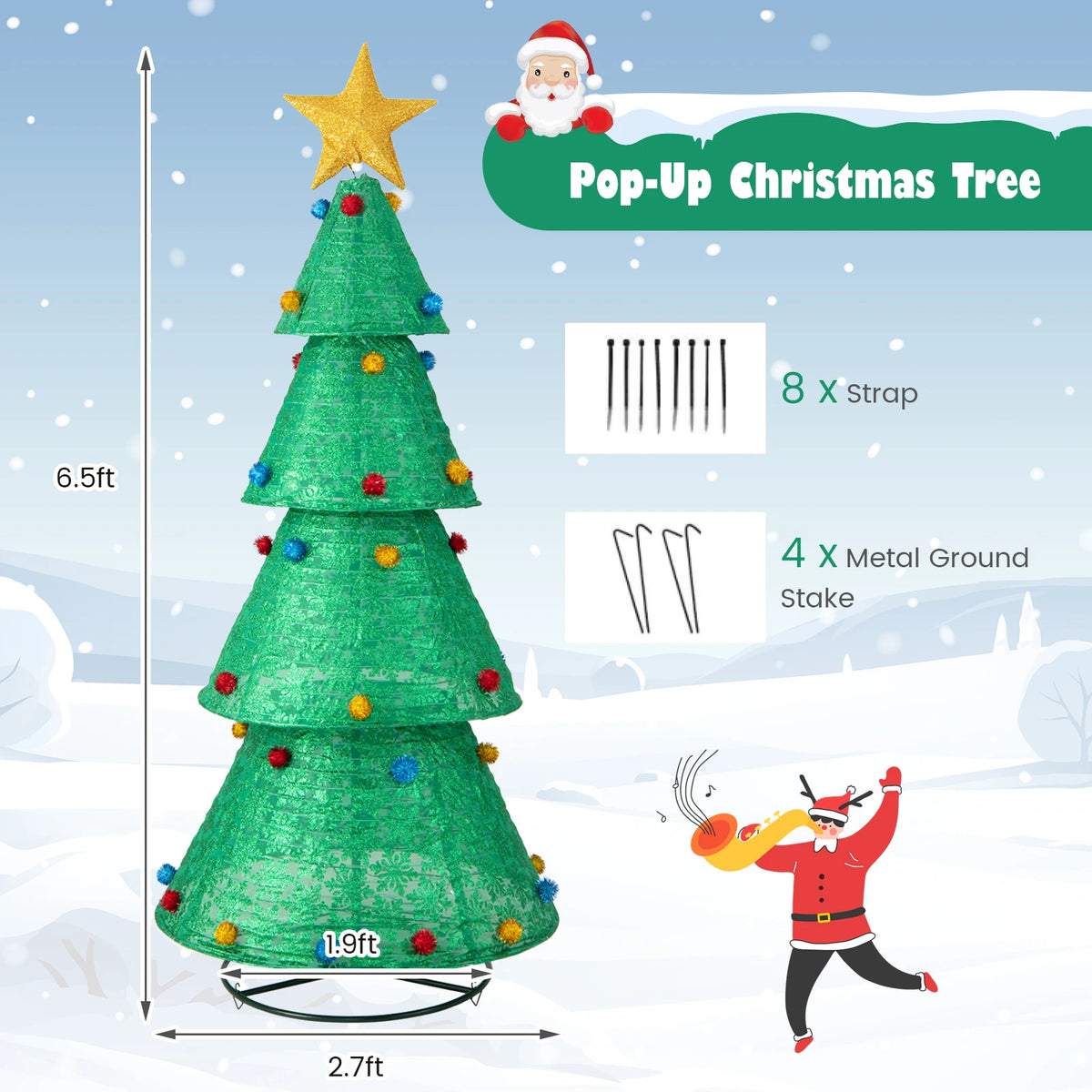 Pop-Up Christmas Tree Pull-Up Artificial Xmas Collapsible Decoration 200 Lights