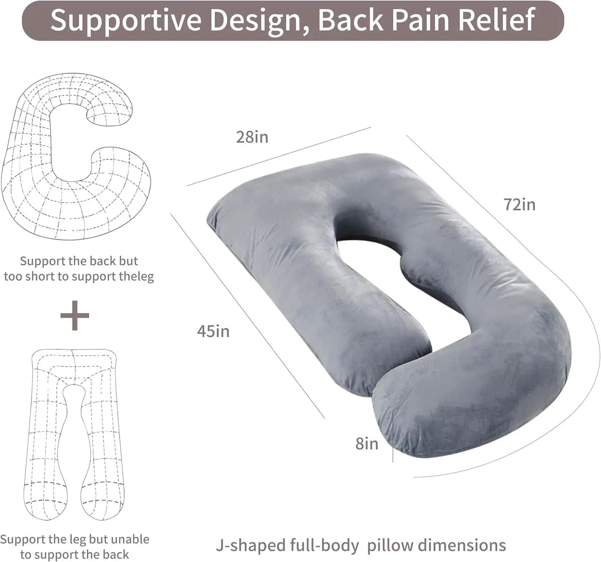 70*120cm Grey Crystal Velvet G Type Full Body Pregnancy Pillow Cooling Maternity Pillow for Sleeping with Removable Washable Cover for Pregnant Women