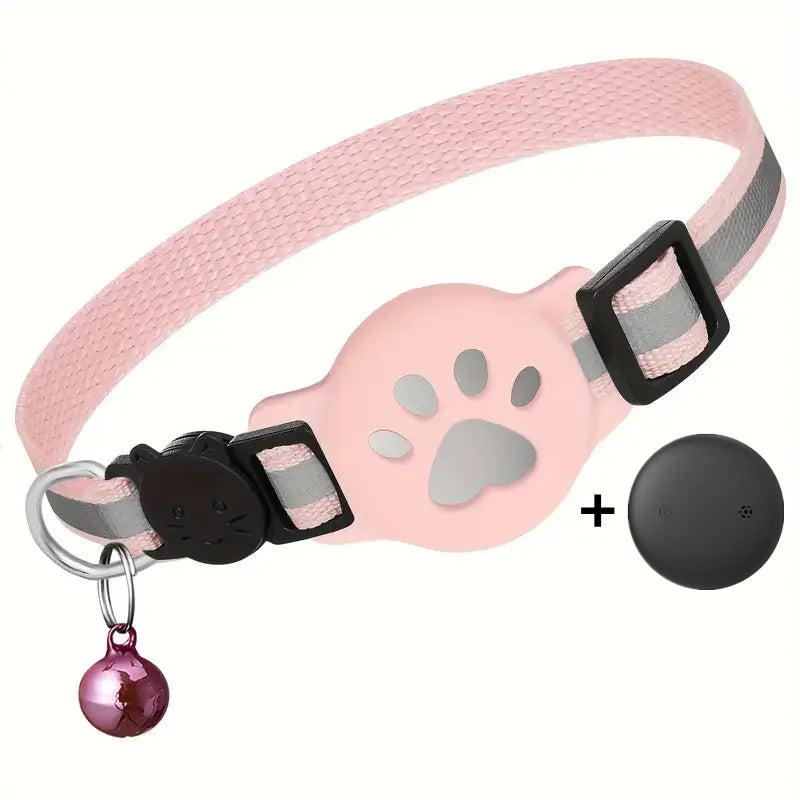 Night Safe Tracker Cat Collar Reflective Paw Design Works iOS & Android Breakaway Buckle Waterproof Anti-Lost Collar for Small Kittens