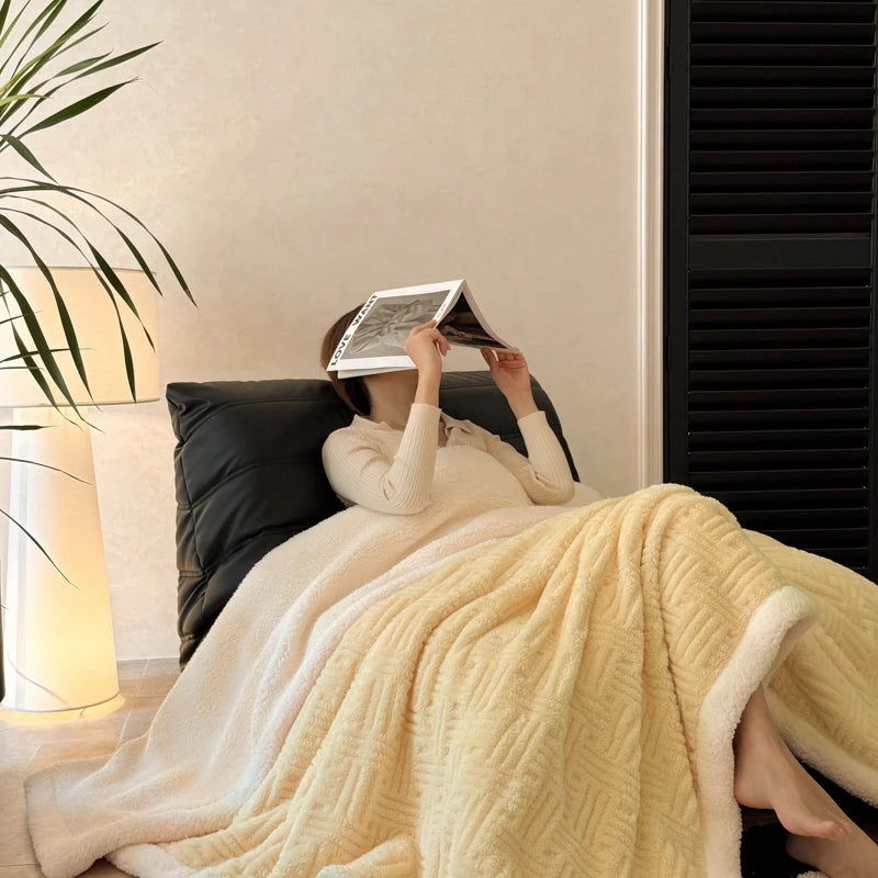 Throw Blanket, Double-Layer Vertical And Horizontal Striped Blanket, 3D Stripe Reversible, Ultra-Soft And Skin-Friendly for All Seasons, Suitable for Sofa/Bed/Office/Lunch Break/Travel, Machine Washable