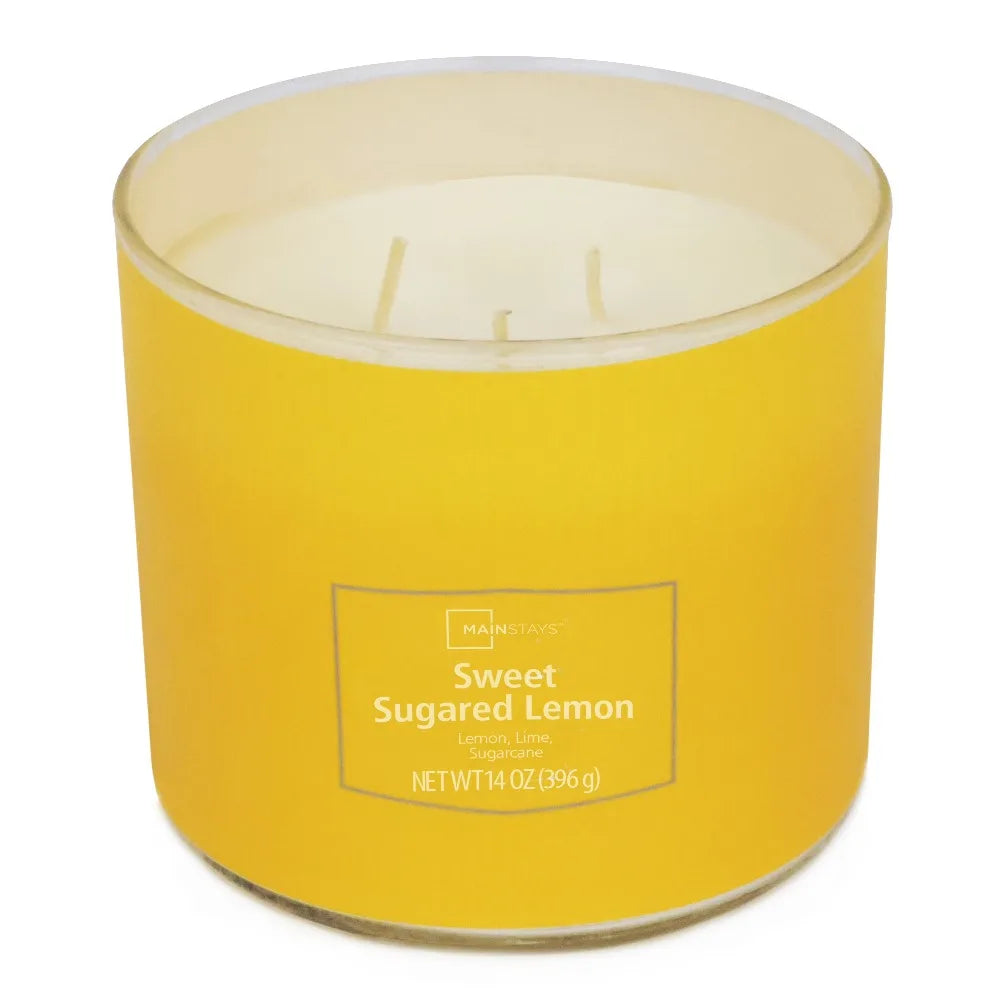 Sweet Sugared Lemon Scented Triple Wick Textured Candle Home Aroma Decor