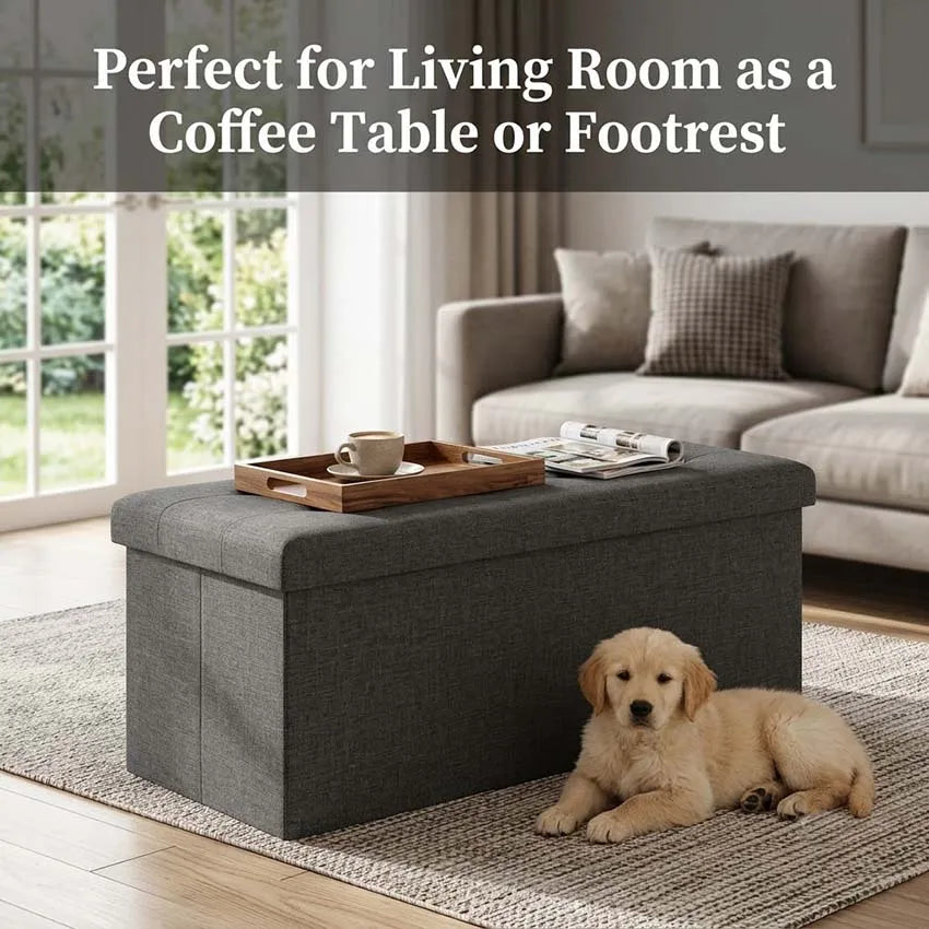 Folding Storage Ottoman Bench and Cube, Gray Tufted Fabric Storage Chest Footrest Seat with 400 lb Capacity for Bedroom Entryway Living Room, Multiple Sizes