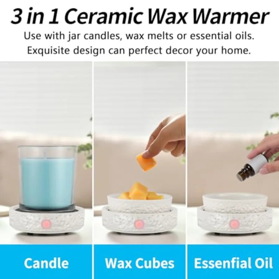 Ceramic Wax Melt Warmer Fragrance, 3 in1 Electric Candle Wax Warmer, Scented Wax Melt Wax Cubes Melter Fragrance Warmer for Hom