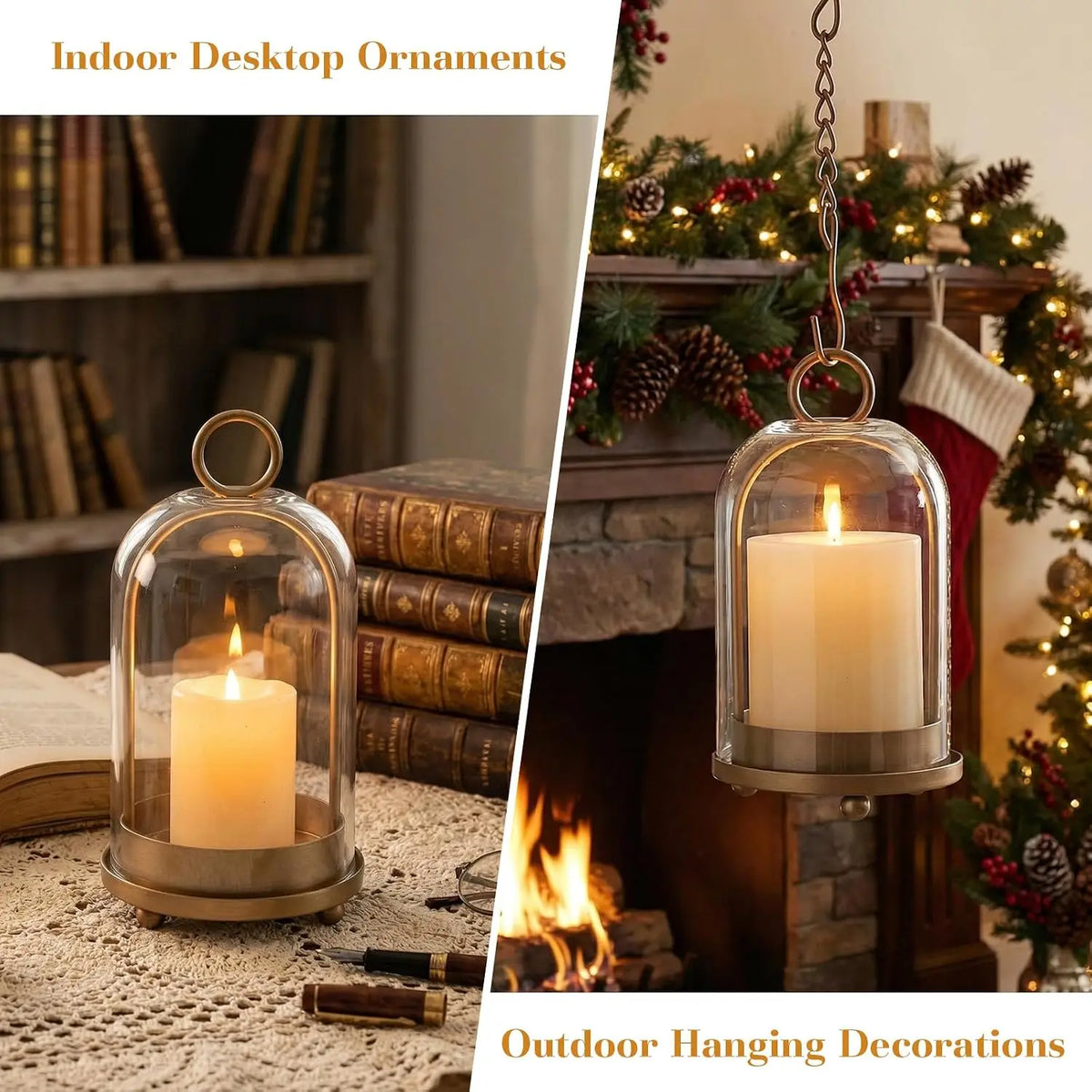 Hurricane Glass Candle Holders Set of 3, Brass Home Decor
