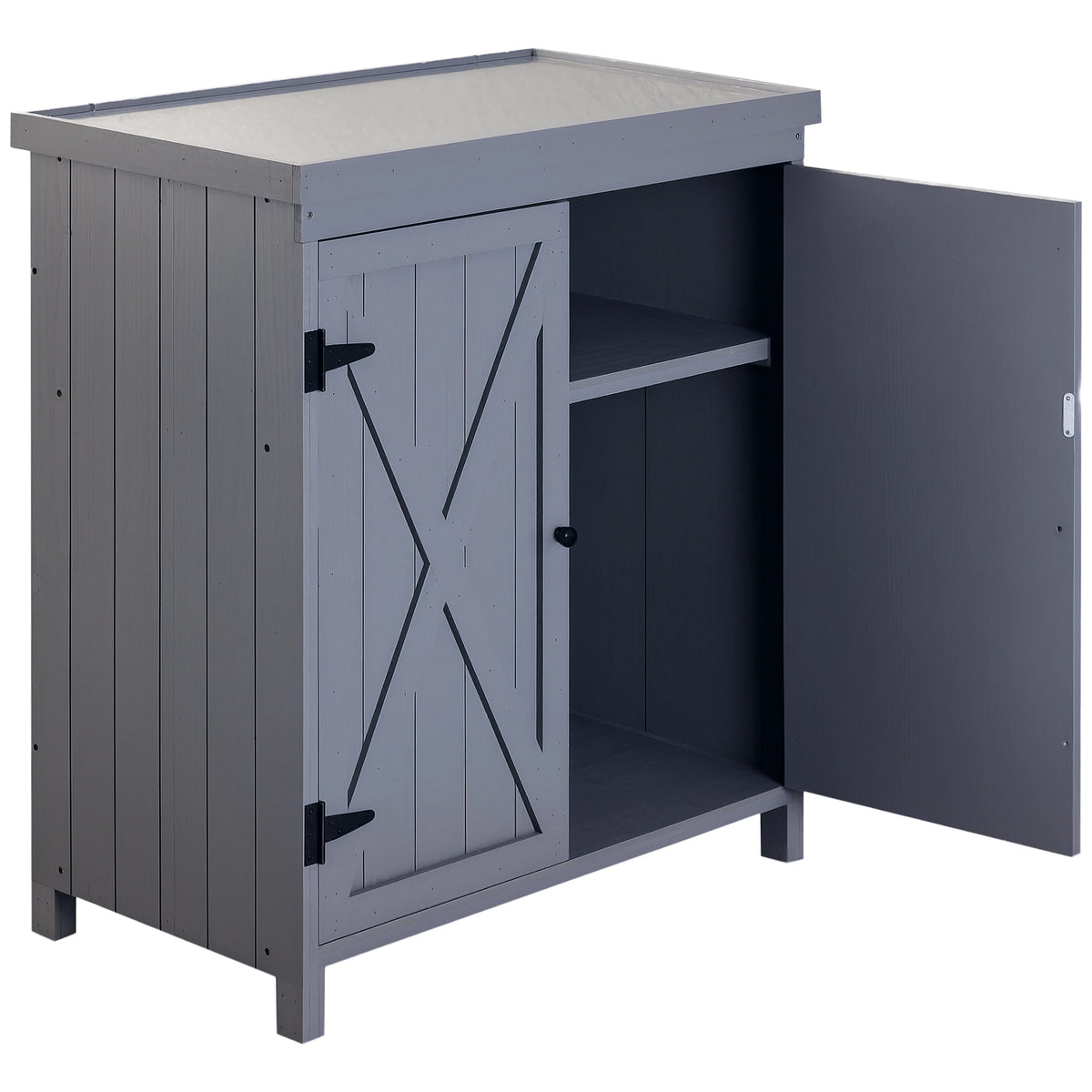 Garden Storage Cabinet Outdoor Tool Shed with Top and Two Shelves, Gray