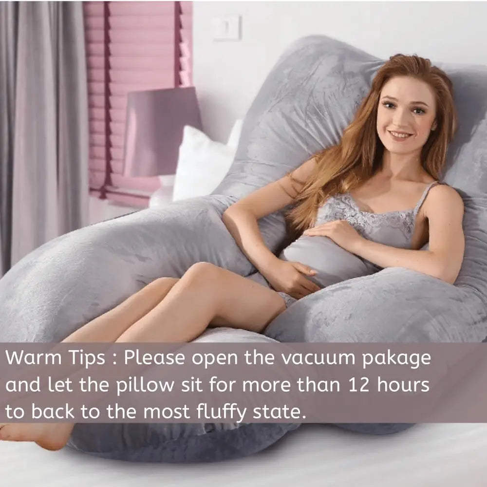 70*120cm Grey Crystal Velvet G Type Full Body Pregnancy Pillow Cooling Maternity Pillow for Sleeping with Removable Washable Cover for Pregnant Women