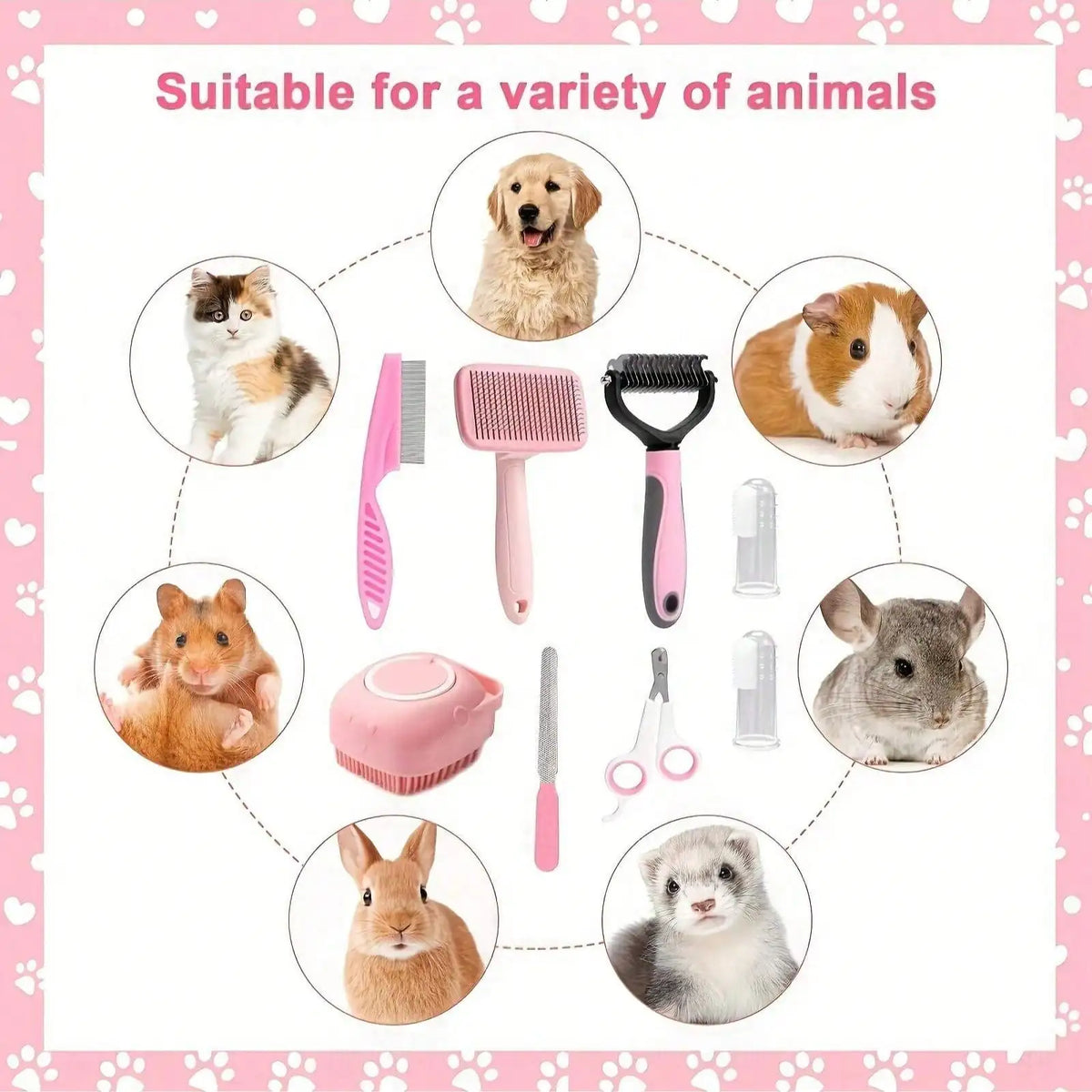 8pcs Pet Grooming Kit, Includes Pet Nail Clippers And File, Flea Comb, Pet Shampoo Brush, Pet Deshedding Brush And Silicone Toothbrush