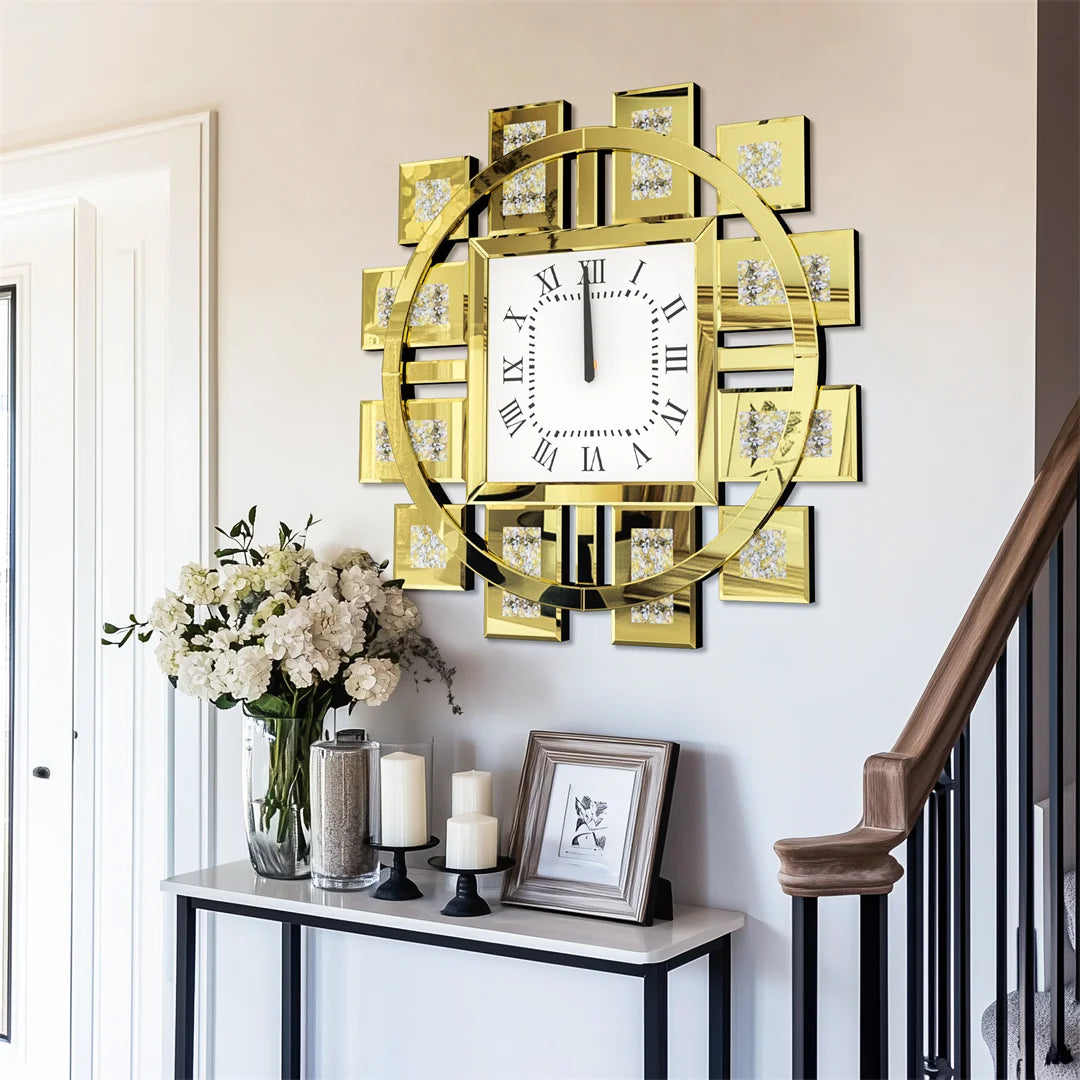 60CM Crushed Crystal Wall Clock, Elegant Decor For Modern Homes
