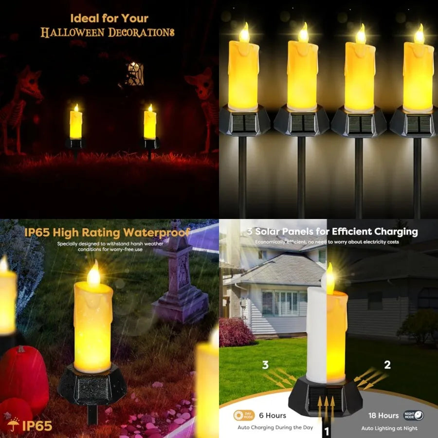 Solar Candles Outdoor Waterproof, Realistic Flickering Flames LED Candles with IP65 High Rating Waterproof, Suitable for Lawn,