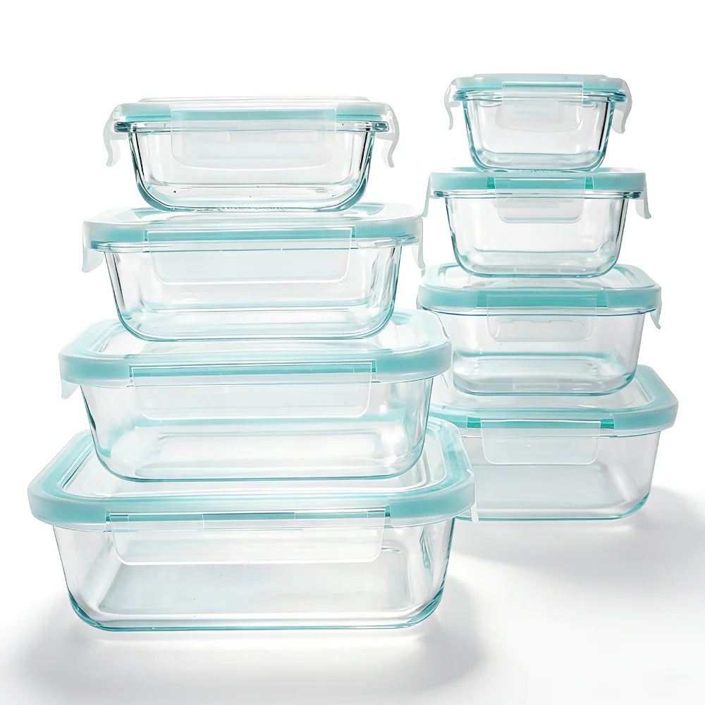 24 Pcs Glass Food Storage Containers Set Modern Clear Borosilicate Glass Meal Prep Containers Airtight Leakproof Teal Locking Lids Microwave Oven Safe Bento Box Bins For Kitchen Pantry Office Picnic Housewarming Gift