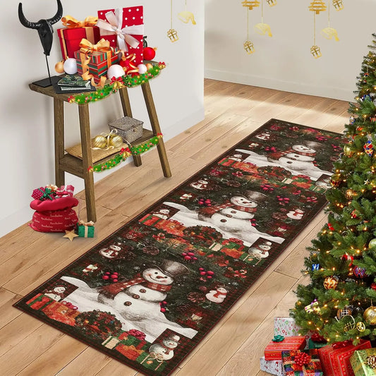 Garvee Christmas Snowman Non Slip Runner Mat For Home Decor