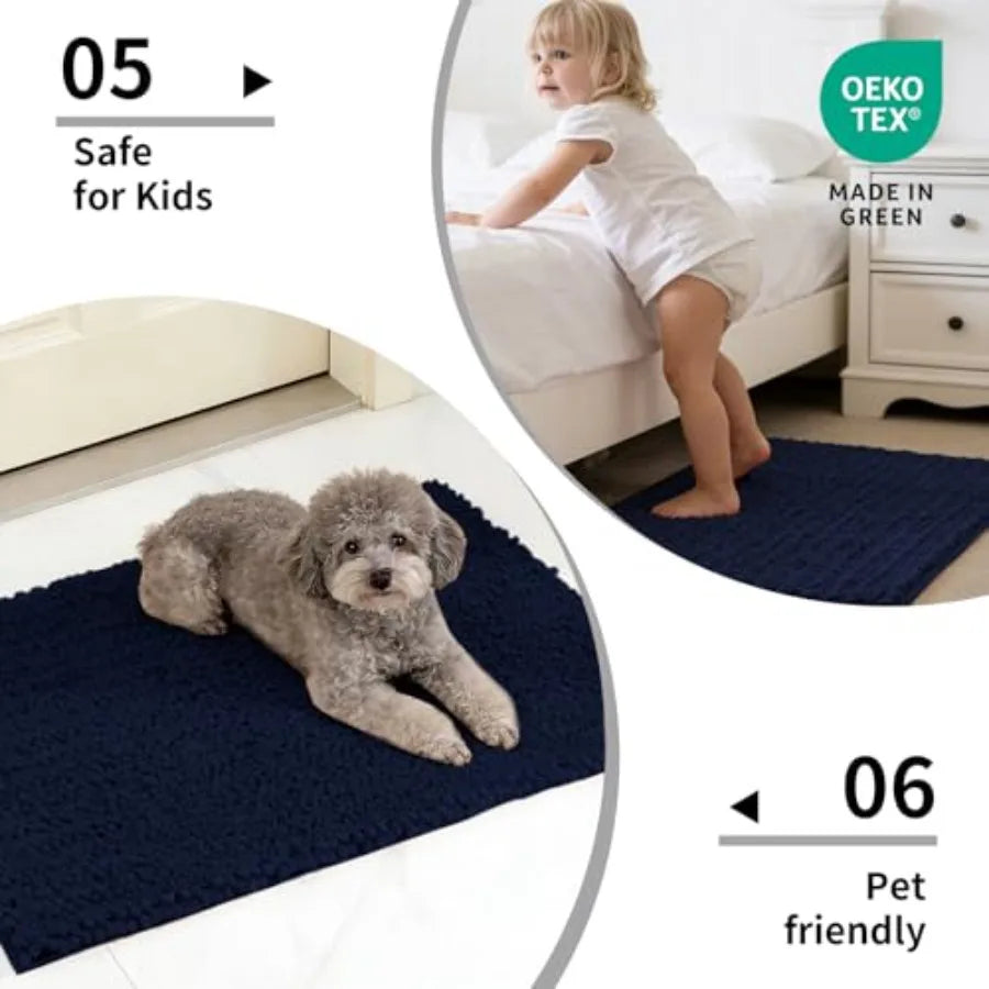 Small Bath Mat 17x24 Inch - Chenille Bathroom Rug, Extra Soft Absorbent Plush Shaggy Bathmat, Non-Slip Machine Washable Floor M