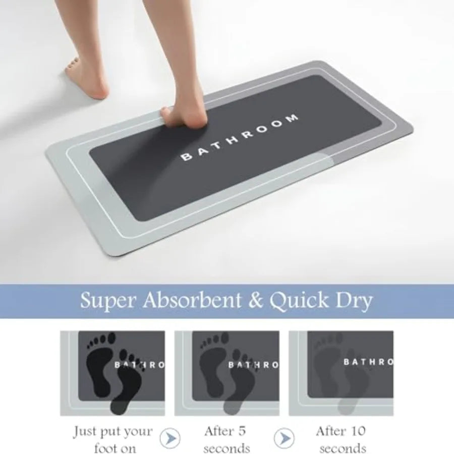 Bath Mat, Quick-Drying Non-Slip Thin Bathroom mat Super Absorbent Bath mats Rug-Bath Mats for Bathroom Floor Bathtub Vanity-Bat