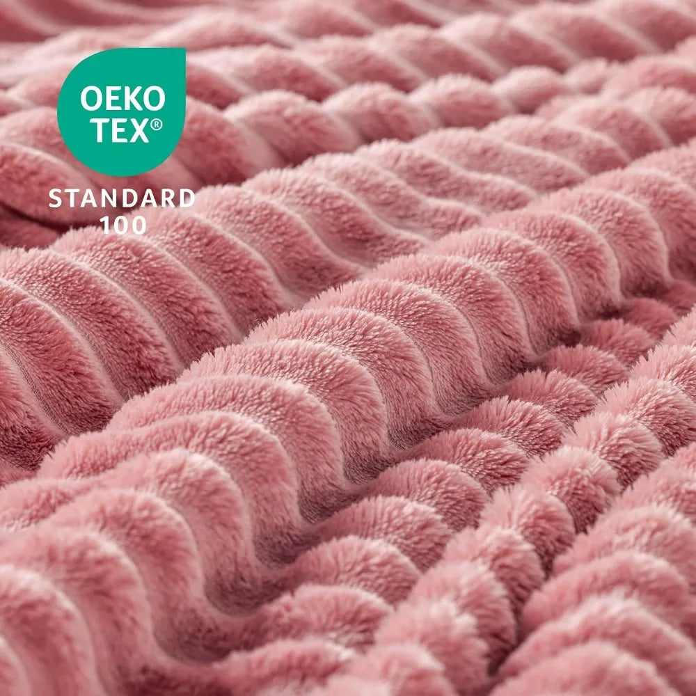 Extra Large 50x60 Inches Super Soft Fleece Throw Blanket for Couch and Bed Ultra Plush Fluffy Fuzzy Cozy Lightweight Decorative Living Room Blanket Warm 3D Ribbed Jacquard Knit Pattern Pink Rose Coral Blush Pastel