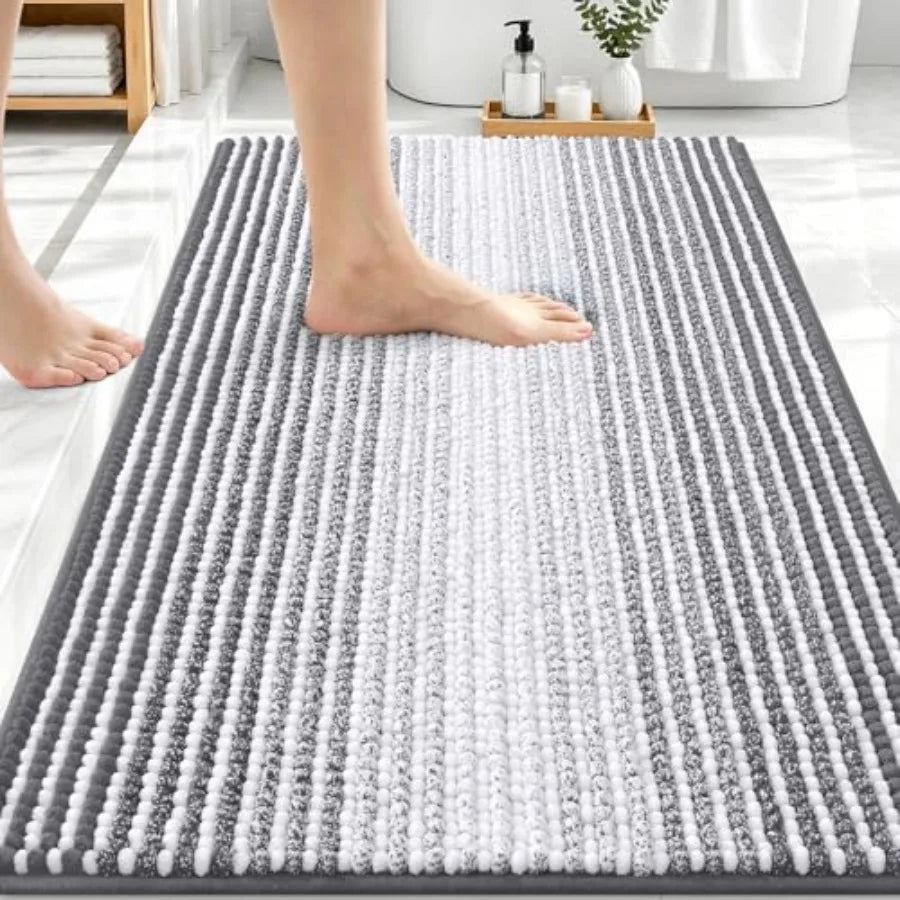 Bathroom Rugs 30x20, Extra Soft Absorbent Chenille Striped Bath Rugs, Rubber Backing, Machine Wash Dry, Bath Mats for Bathroom