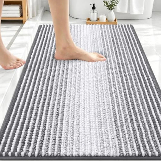 Bathroom Rugs 30x20, Extra Soft Absorbent Chenille Striped Bath Rugs, Rubber Backing, Machine Wash Dry, Bath Mats for Bathroom
