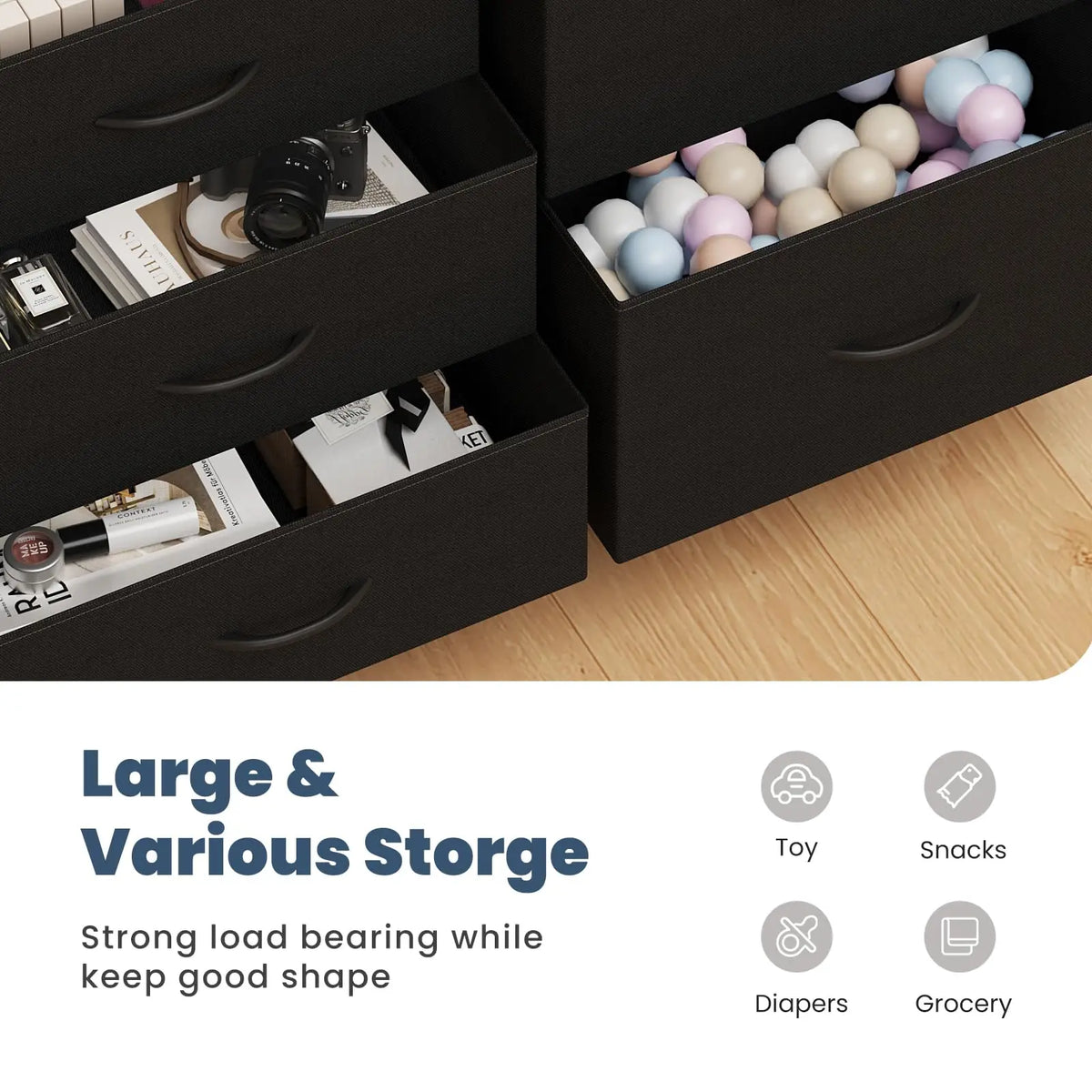 MCQ Cabinet With 5 Fabric Drawers Metal Frame Beside Nightstand Dresser TV Stand Tables Various Storage Display Home Furniture