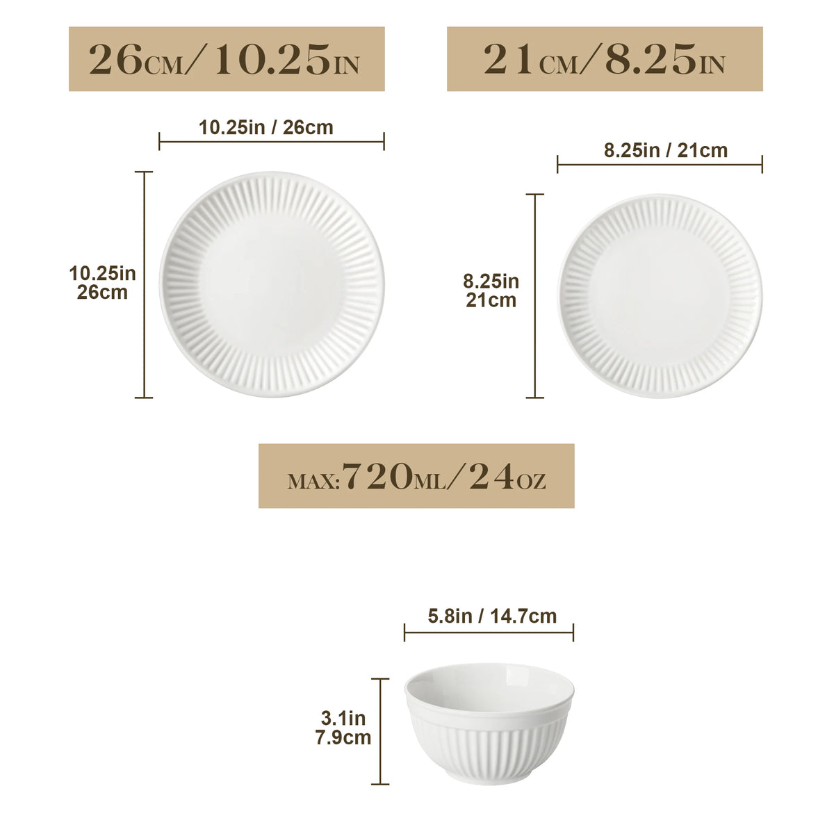 MALACASA LEILA 12/16/24/32 Ceramic Plate Sets White Porcelain Dinnerware Set with 4/6 PCS Dinner Plate/Dessert/Cereal Bowl/Soup