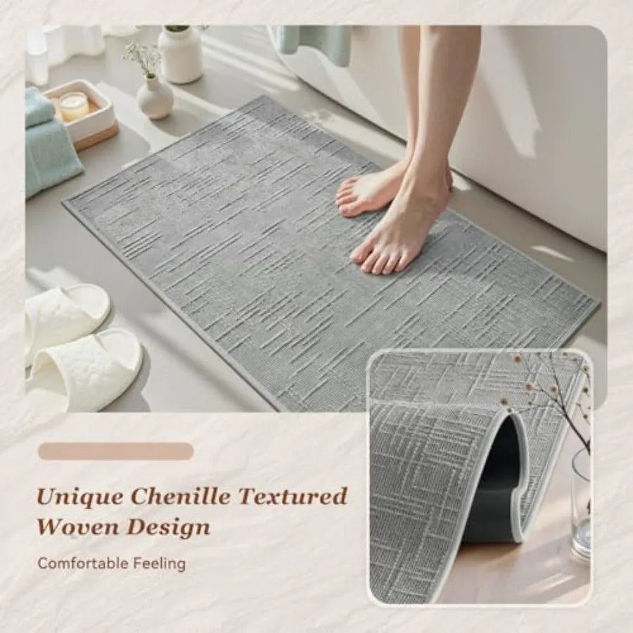 Bath Mat Non Slip Super Absorbent Quick Dry Bath Mats for Bathroom Floor Rubber Backing Washable Bathroom Rugs Modern Woven Jac