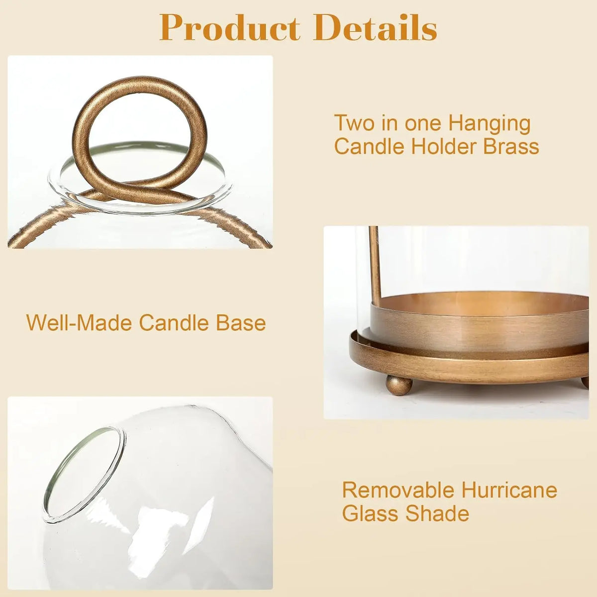 Hurricane Glass Candle Holders Set of 3, Brass Home Decor
