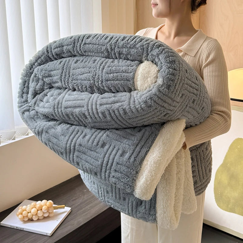 Throw Blanket, Double-Layer Vertical And Horizontal Striped Blanket, 3D Stripe Reversible, Ultra-Soft And Skin-Friendly for All Seasons, Suitable for Sofa/Bed/Office/Lunch Break/Travel, Machine Washable