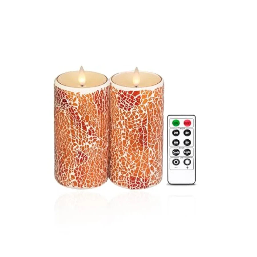 Glass Flameless Pillar Candles Flickering with Remote Timer, Battery Operated LED 3D Moving Flame Real Wax Candles, Remote Incl