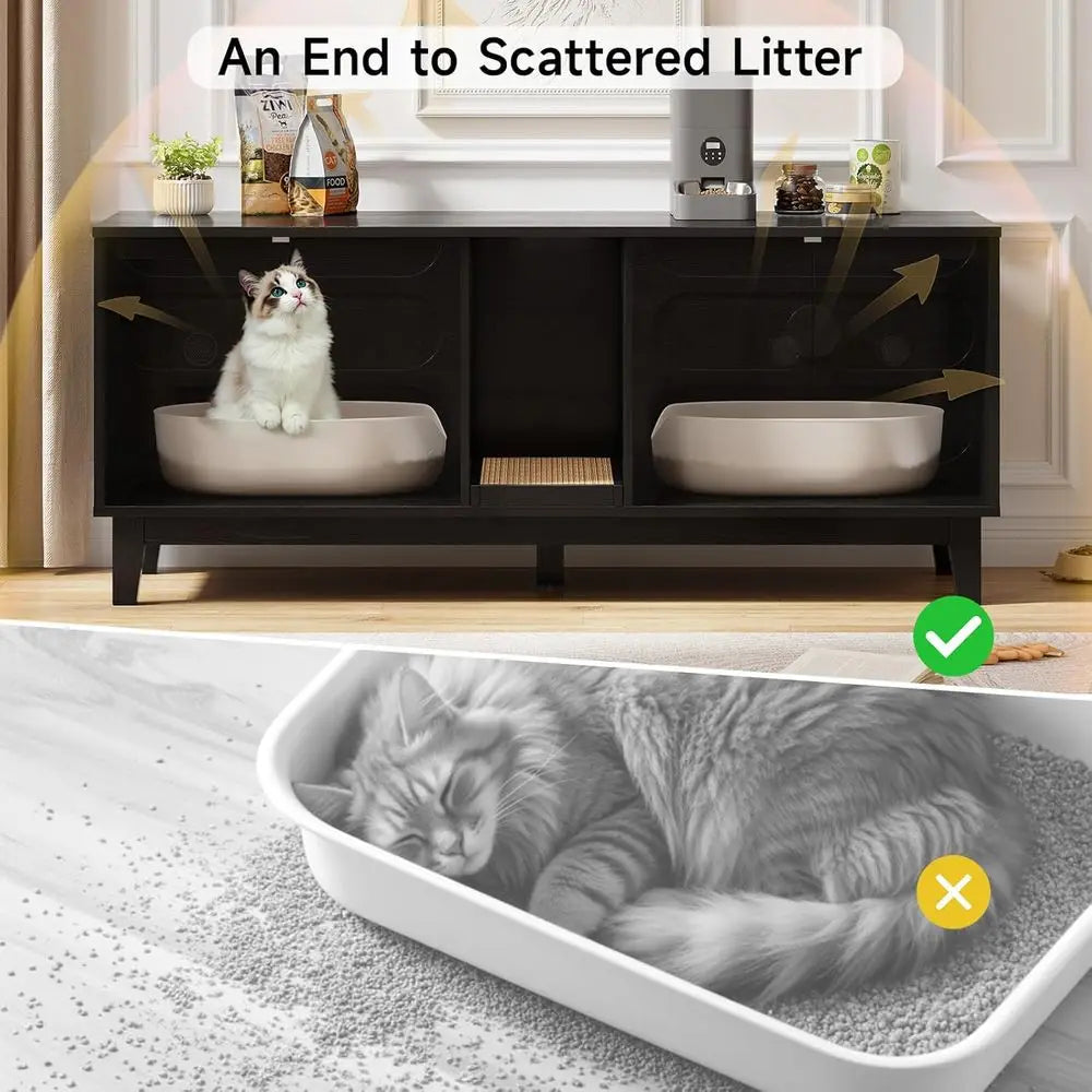 ONBRILL 59 Inches Cat Litter Box Enclosure or 2 Cats, Hidden Litter Boxes urniture w/Cat Scratch Pad, ern Large Pet House with D